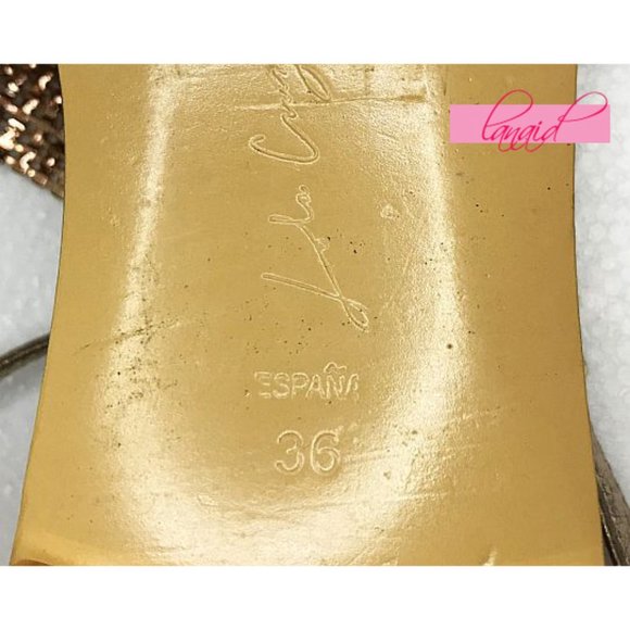 Lola Cruz Luanda Sandals Leather Copper Crystals Iridescent Holographic Sparkly - Picture 8 of 9